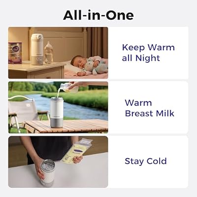 Portable Bottle Warmer for Travel, Dishwasher Safe, 3X Faster & Even Heating, 8 Feeds per Charge, 17oz, 1F Precise Adjust, Thaw, Keep Warm, Use While Charging, for Breastmilk & Formula