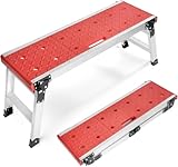 LEADALLWAY Folding Work Platform with Anti-Slip Feet Cover, Practical Step Ladder for Home Garage, Maximum Load 330lbs, Red