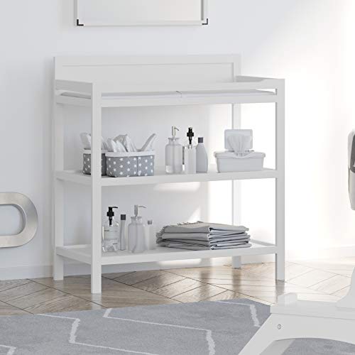 Storkcraft Alpine Changing Table (White) – Greenguard Gold Certified Nursery Changing Table, Includes Water-Resistant Changing Pad, 2 Shelves For Nursery Storage And Organizing #TOP2