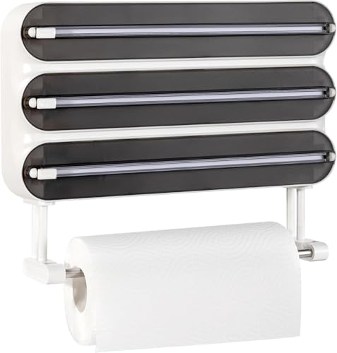 Image of DOCAT Foil Paper Cutter and Holder, 4 in 1 Magnetic Aluminum Foil and Plastic Wrap Organizer with Paper Towel Holder, Compatible with Cling Film, Tin Foil and Wax Paper (4 in 1 Black)