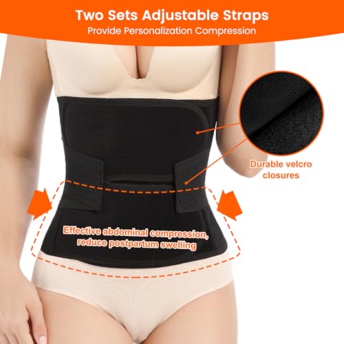 Image of Trendyline Postpartum Belly Band Support: 2 Adjustable Straps for Abdomen Compression | Helps Relieve Incision & Back Pain After C-Section during Getting Up, Coughing & Breastfeeding (Black, Medium)
