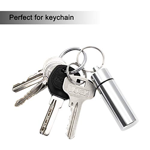 TEESHLY 6 Pcs Pill Box with Keychain, Aluminum Waterproof Pill Case Organizer Drug Storage Holder Container for Outdoor Travel Camping (Flat Bottom, Silver) - Thumbnail 5