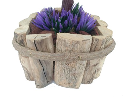 Bonsai Lilás Arranjo Flor Artificial Com Vaso Rústico Em Madeira