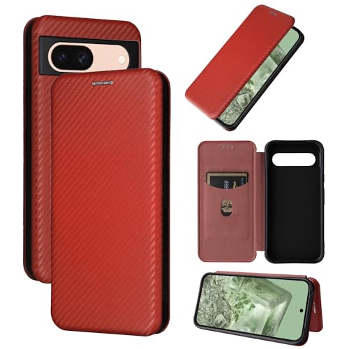 Étui Google Pixel 8A en fibre de carbone et cuir PU marron chic