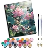 WANGWANGMIAO Malen Nach Zahlen Erwachsene,Lotusteich-Schmetterling 40X50 cm Leinen Segeltuch, DIY Ölgemälde Urlaub Handgemalte Geschenke Malen Hauptdekoration,ohne Rahmen