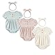 Ecojoy Baby Girl Vest 3PCs Grow Long/Short Sleeve Summer Fall Bodysuit with 3 Headbands/Hats