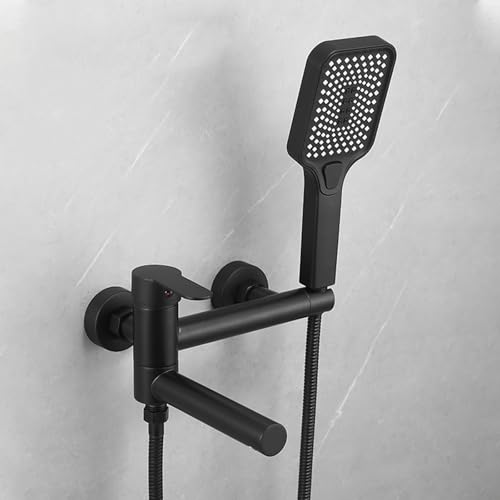 LISHEUK Miscelatore per Doccia a Parete Nero con Design Pieghevole Girevole a 90° e Maniglia Singola