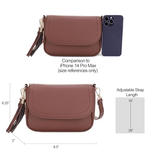Image of EVVE Small Crossbody Bags for Women Trendy Flap Saddle Purses with Tassel Vegan leather Shoulder bag