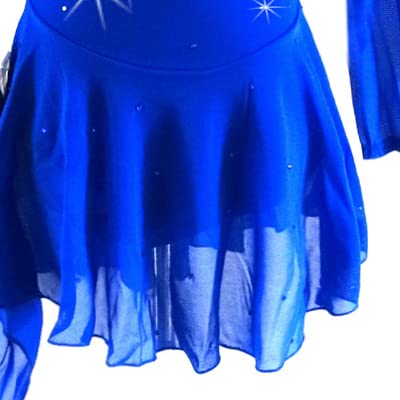 LIUHUO Blue Ice Figure Skating Dress for Girls Women Backless Long Sleeve Beaded Dresses, Azul, 15-1