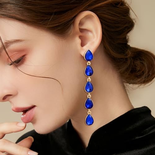 Teardrop Austrian Crystal Dangle Oversized Earrings for Women 14K Glod Jewelry2