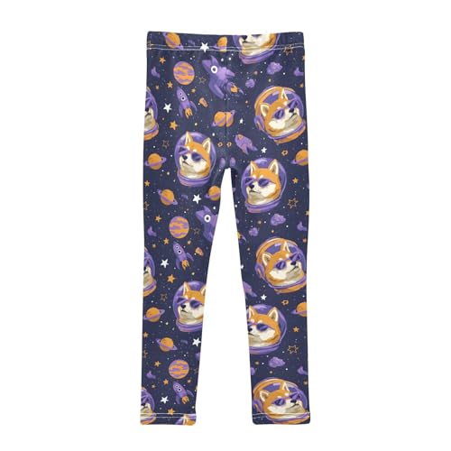 Astronaut Corgi Space Stars Girls Leggings Ultra Soft Compression Yoga Gym Pants for Kids 4-10T2