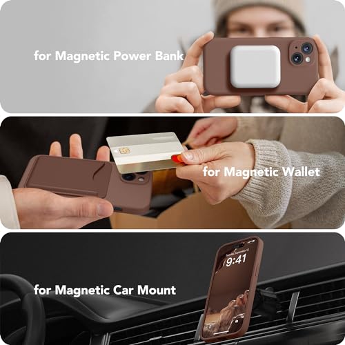 Image of Magnetic for iPhone 14 Case, Compatible with MagSafe, [Full Camera Protection][Screen Protector] Silicone Shockproof Protective Phone Case for iPhone 14 6.1 inch, Brown