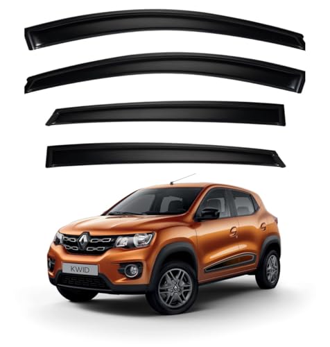 Image of Premium Smoke Car Door Visor Front+Rear Sun /Rain Guard Outside Mount Tape-On Window Visors Compatible with Renault Kwid (2025-2026)