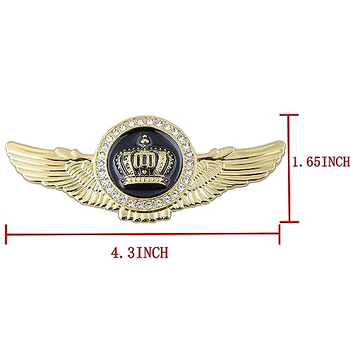Image of 2pcs Wing Circular Crown Emblems,Crystal Diamond Crown Car Stickers Decals Decoration for All Car (Gold Black)