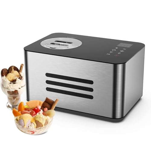 SMRHBWXS Sorbetière Automatique de 1,5 L, congélateur à Dessert électrique Portable avec compresseur et écran Tactile LED pour yogourt/Sorbet/Usage Domestique