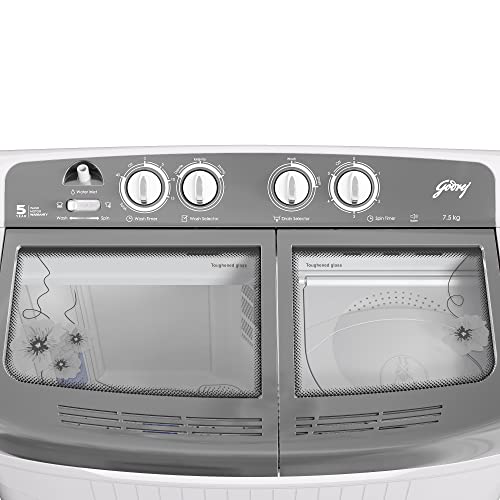 Image of Godrej Edge 7.5 Kg 5 star Semi-Automatic Top Loading Washing Machine Appliance (WSEDGE 75 5.0 TB3 M STGR, Satin Grey, Toughened glass lids)