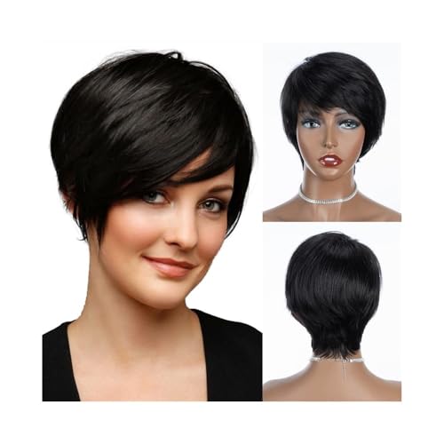 Perruque cheveux brésiliens coupe Pixie frange contre chute cheveux