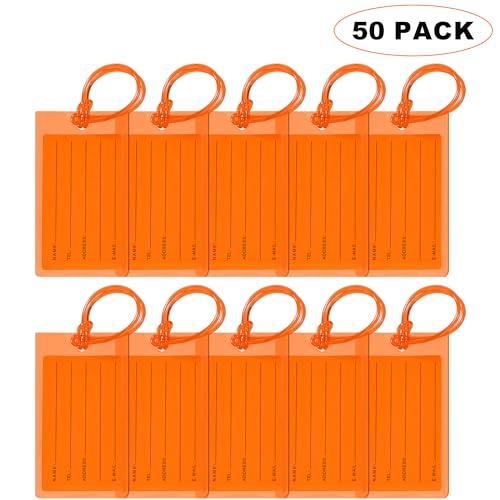 50 Pack Luggage Tags for Suitcases, Airplane Travel Essentials for Flying, International Travel Must Haves, and Luggage Accessories by Sodsay