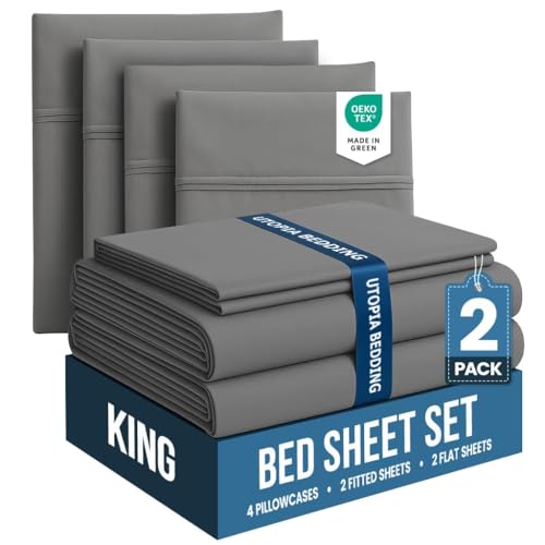 Image of Utopia Bedding King Bed Sheets Set - Pack of 2 Sheet Sets - Perfect for Spa, Hotel, & Guest Bedroom - Brushed Microfiber - Shrinkage and Fade Resistant - Easy Care (Grey)