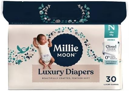 Image of Millie Moon Luxury Diapers, (Size - Newborn and 30 Count) Weight Range: 4 to 10 lbs