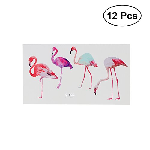 TINKSKY 12pcs Waterproof Flamingo Tattoo Stickers Creative Environment Protection Body Temporary Tattoo Hawaiian Luau Party Supplies