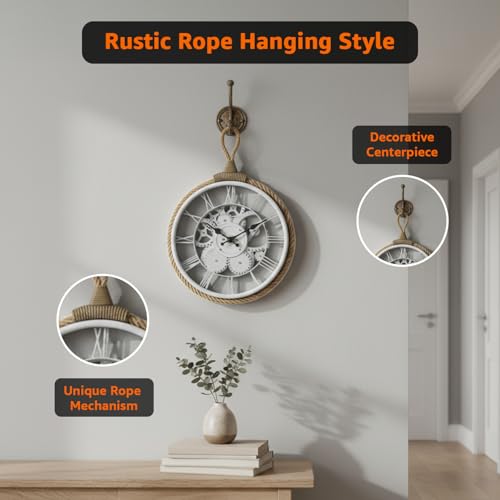 Image of Amazon Basics Plastic Wall Clock with Rope for Hanging, Skeleton Dial Design, Lightweight & Durable, 32 cm Diameter x 4.5 cm Width, Ideal for Indoor Decor - White