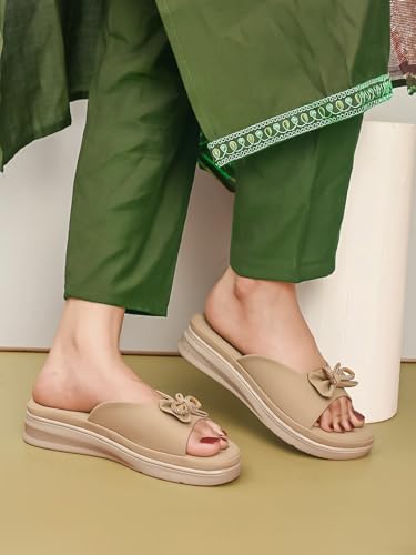 Image of XE Looks Bow Embellished Design | Quilted Cushioned Footbed | Stylish & Trendy Slip On Platform Slippers For Girl & Women