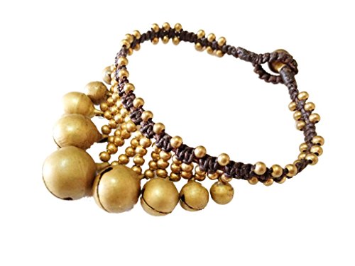 Khum Wieng Kham Women's Bracelet Brass Beads and Bells Triangle Wax String Handmade