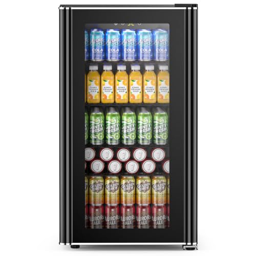 Image of Electactic 26 Bottle Wine Cooler 130 Can Beverage Refrigerator, Small Freestanding Cabinet Wine Cellar with 40℉-61℉ Temperature Control Glass Door, Black