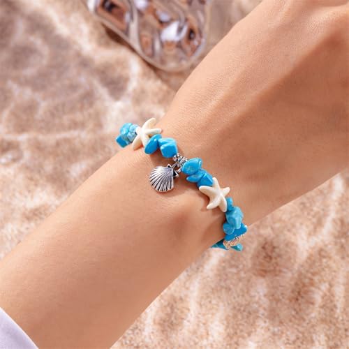 coadipress Starfish Shell Bracelet Trendy Bohemian Handmade Adjustable Shells Conch Pearl Charm Bracelets Hawaiian Ocean Summer Holiday Mermaid Costume Jewelry3