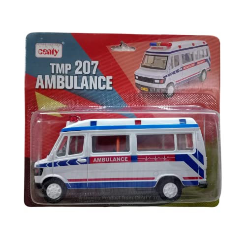Image of Amisha Gift Gallery Ambulance Vehicle Car, White, Pack of 1 | Non Toxic Plastic, Pull Back Action, Soft Edges, 15 CM Length, 100 Gram