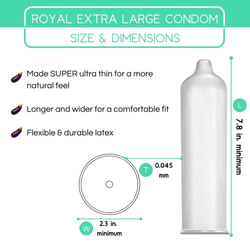 Royal Extra Large Ultra Thin Vegan Condoms - Premium Lubricated Condom Pack - Unflavored Lubricant, Organic Latex Rubber - Odorless, Slim, Natural Feel - Safe & Durable Male Contraceptives - 20 Count #TOP2