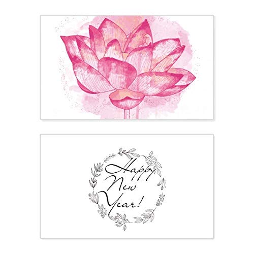 Tarjeta de Año Nuevo con loto rosa en acuarela para felicitaciones