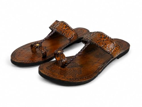 Women's Genuine Leather Kolhapuri Sandals Handmade Jali Design Et...