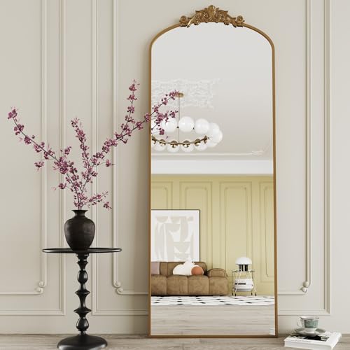 AUYHM Gold Mirror Full Length Vintage 71x28,Gold Arched Floor Length Antique Mirror with Stand,Hanging or Leaning for Entryway/Bathroom/Fireplace/Bathroom,Gold