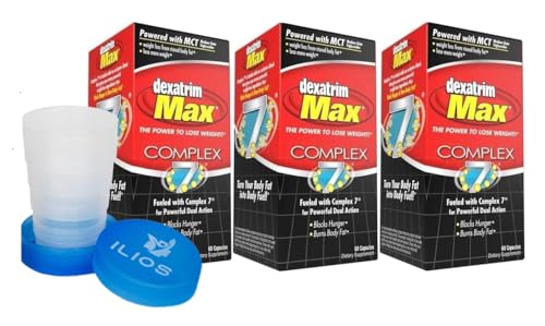 ILIOS NVE Dexatrim Max Appetite Suppressant for Weight Loss 3 Pack Weight Loss Pills for Women & Men Fat Burner Supplement to Reduce Hunger Complex 7 Formula 180 Capsules Packaging