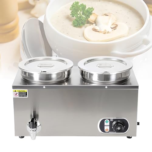 RJYYYDS - Commercial Electric Soup Warmers with Tap, Stainless Steel Bain Marie, Adjustable Temperature for Jam, Food, Soup,7l X 2-