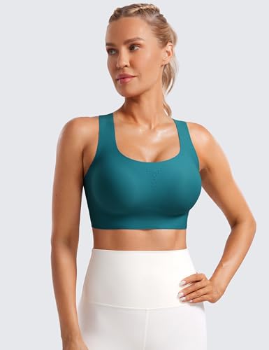 Image of CRZ YOGA Womens Flex Sculpt Racerback Sports Bra - U Neck Medium Impact Padded Wireless Workout Gym Crop Top