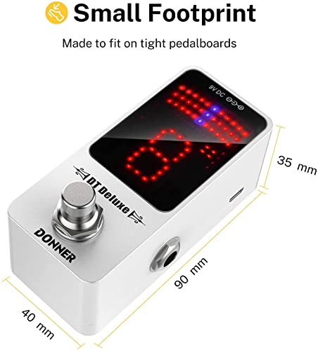 Image of Donner Tuner Pedal, DT Deluxe Chromatic Guitar Tuner Pedal for Electric Guitar and Bass ± 1 Cent USB or 9V Power Supply True Bypass