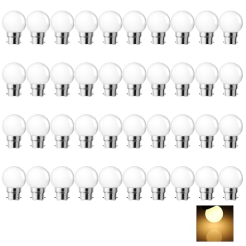 MZYOYO Lot de 40 Ampoule Baillonette LED B22 1W,Ampoule LED B22,Ampoule à Baïonnette Blanc Chaud 2700K,Équivalent Ampoules 5W,Plastique,Non Dimmable