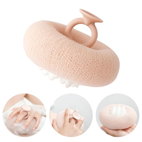 Newly Upgraded 2-in-1 Sunflower, Ultra Soft Sunflower Suction Bath Sponge, Exfoliating Bath Sponge with Suction Cup, Shower Loofah Sponge (Meaty Pink)