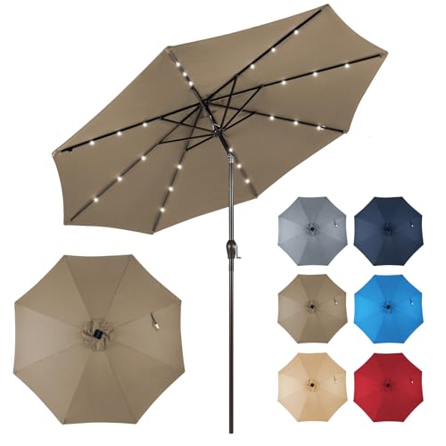 COSTWAY Parasol de Jardin Extérieur Ø 300 CM, Parasol Balcon Inclinable Lumineux Solaire avec 24 LED, Manivelle et 8 Baleines Métalliques Robustes, pour...