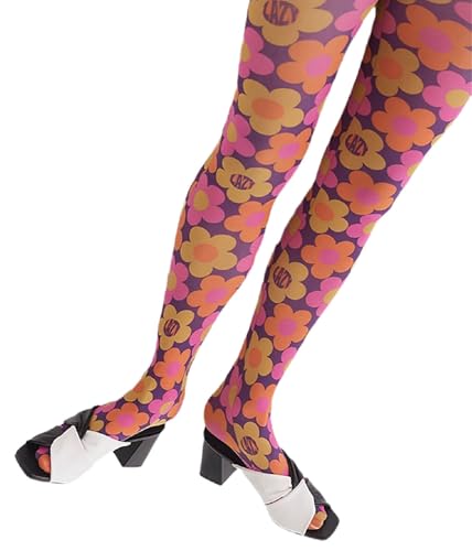 Image of NUFIWI Women Sexy Sheer Patterned Tights Leggings Pantyhose Stockings Colorful Y2k Funky Tights Vintage 90s Streetwear