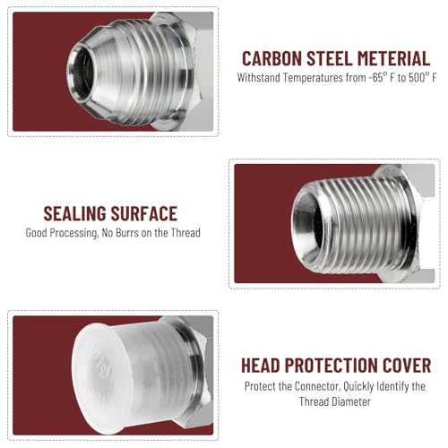 Image of 10 Pack Hydraulic Hose Adapter Fittings: 1 /2 inch JIC 37 Male x 3 /8 inch NPT Male, Straight Tube Connectors with Protection Cover