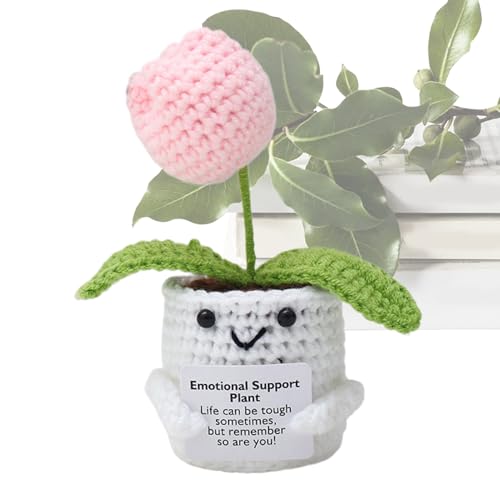 Tulipano All'Uncinetto - Pianta In Vaso Fatto A Mano Con Cartolina Di Messaggio D'Ispirazione | Regalo Di Supporto Emotivo Per Festa Della Mamma E Guarigione | Bambola Di Filato Puramente Fatto A Mano