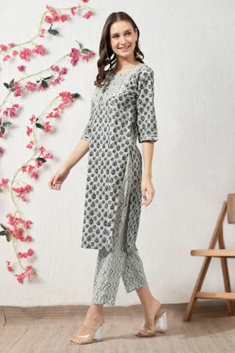 Image of MIRCHI FASHION Pure Cotton Straight Kurta Set for Women with Pant | Printed Kurta Pant Set | Ethnic Office Wear Kurta Set with Trouser