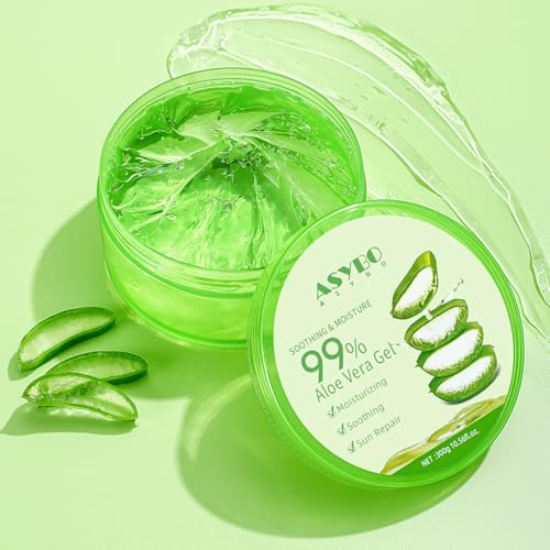 ASYBO 300 ML Aloe Vera Gel – 99% reine Bio-Aloe Vera Feuchtigkeitscreme für Gesicht und Körper, natürliche Aloe-Creme für trockene Haut, Sonnenbrand, Akne