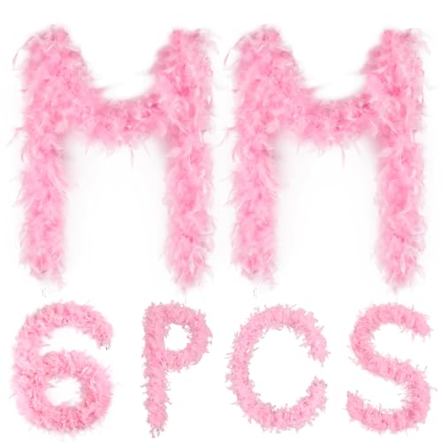 Easter Boa Deco 6Pcs Feather Boas Bulk 45g 2 Yards Each for Mardi Gras Costume Dance Performance Party Decorations Masquerade Soft Fluffy Feather GarlandPink