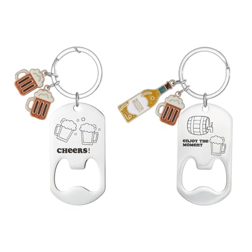 OUDQFCJ Abre-garrafas personalizado com gravura, 2 peças aço inoxidável saca-rolhas personalizado com caixa de presente, porta-chaves personalizados, abre-garrafas presentes para latas de cerveja