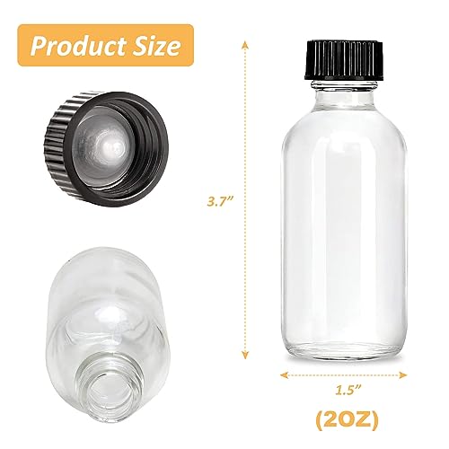 14Pack 2 oz Small Clear Glass Bottles with Lids - Shot Bottles with Caps for Ginger Shots, Juice, Potion, Liquids, Whiskey - Mini Travel Bottles with Funnels, Stickers and Brush2